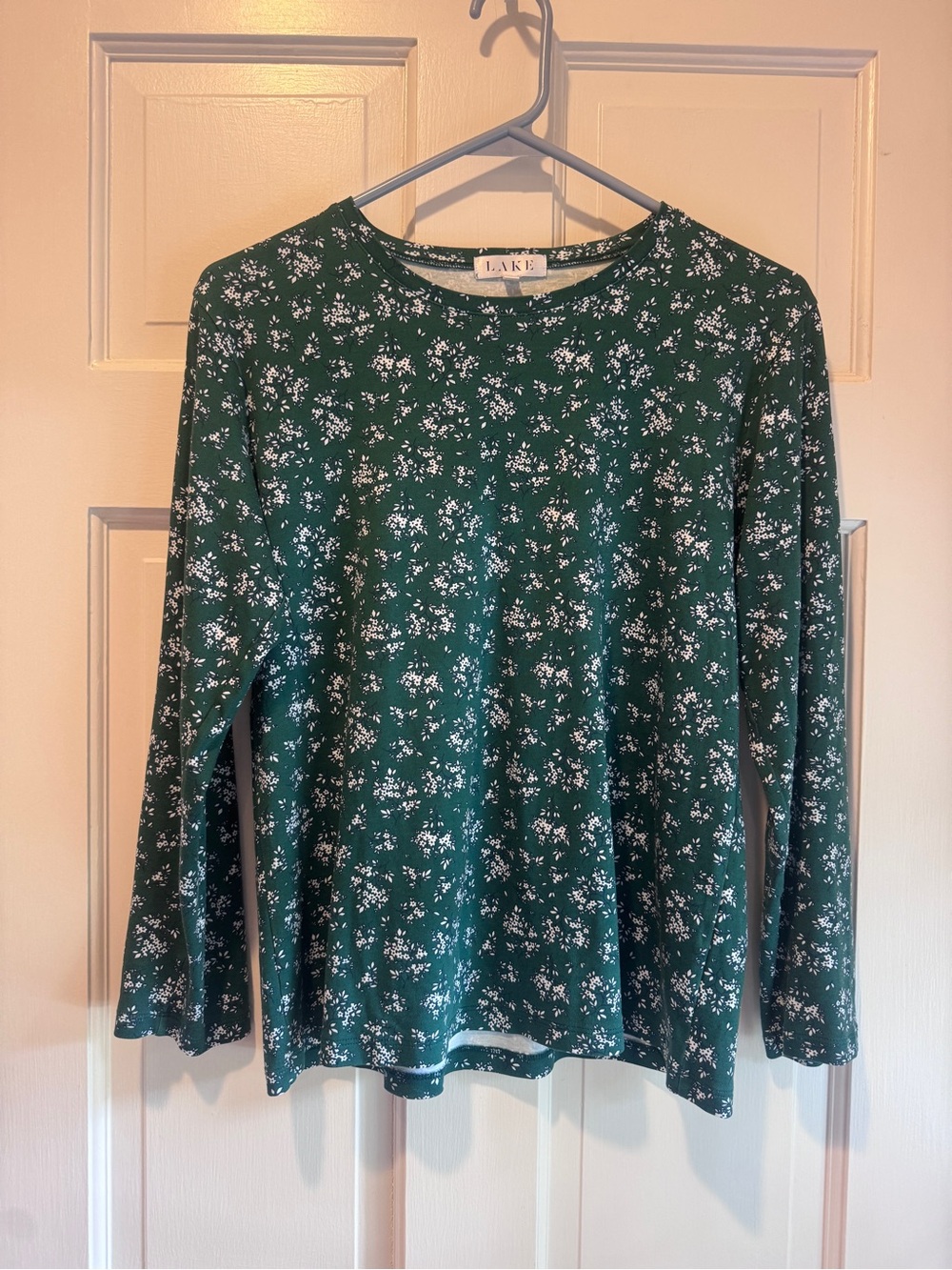 LAKE Green Floral Pima Cotton Long Sleeve Pajama Top Medium